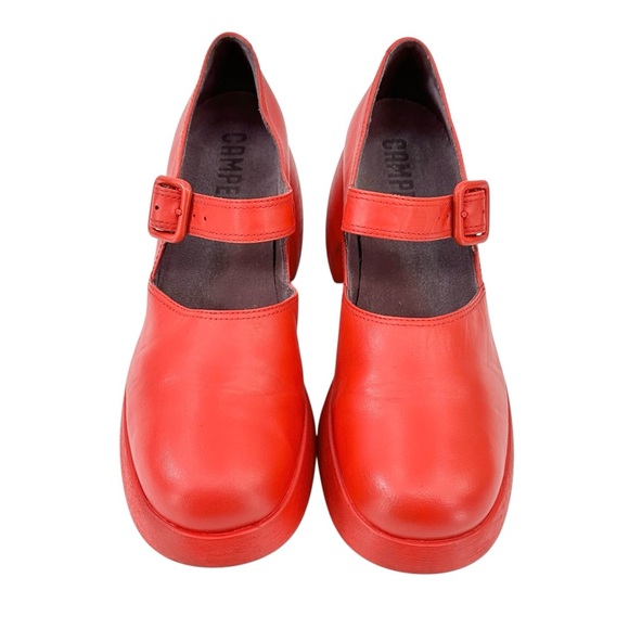 CAMPER Thelma Bright Red Curved Block Heel Leather Mary Jane Loafers sz 40 - Picture 3 of 8